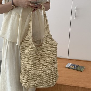 Bolso Tote de Paja Tejida Marrón Albaricoque de Gran Capacidad, Bolso de Hombro Casual para Atuendos Diarios Primavera 2024 - Product Image 4