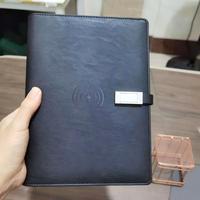 Nouveauté : Chargeur sans fil en cuir PU, batterie externe, carnet de notes, agenda avec lecteur de carte USB