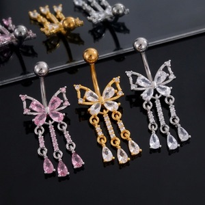 <span class=keywords><strong>Piercing</strong></span> all'<span class=keywords><strong>Ombelico</strong></span> in Acciaio Inossidabile con Ciondolo a <span class=keywords><strong>Farfalla</strong></span> e Fiocco in Zircone a Goccia d'Acqua per Uso Quotidiano - Product Image 2