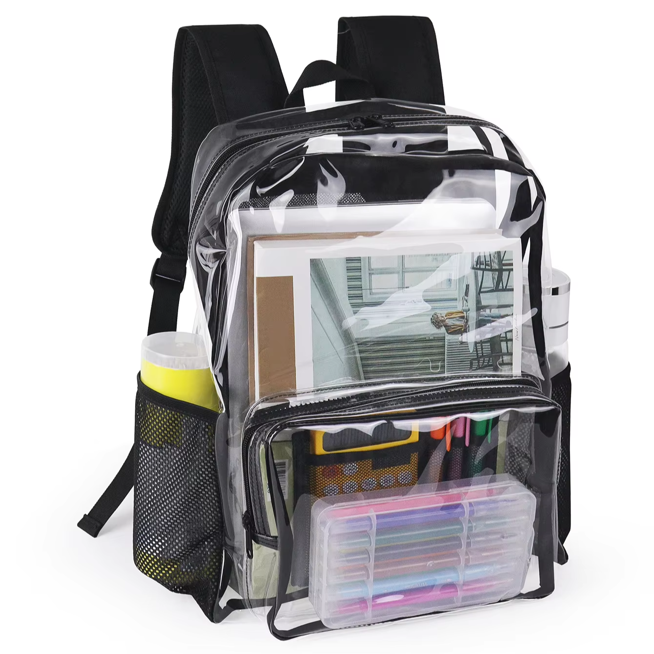 LIGHT FLIGHT Heavy Duty Clear Backpack Set (2-Piece) - See-Through Transparent Bookbag For School, Security, Events