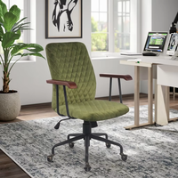 Chaise de bureau pivotante Anji au design contemporain, dossier haut, en velours vert, avec base chromée, chaise réglable en hauteur pour le bureau à domicile