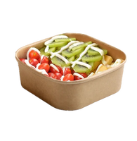 Caja de Almuerzo Desechable y Reciclable de Papel Kraft de 6.9'' y 1300ml con Tapa para Ensaladas, Sushi y Papas Fritas - Grabado en Relieve Disponible