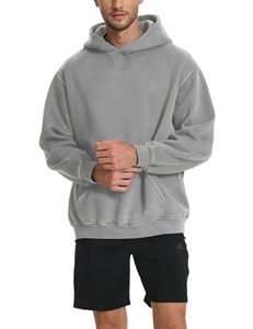 Sweat à capuche épais en molleton 100 % coton pour homme, avec logo personnalisé brodé, coupe décontractée pour l'hiver - Product Image 3