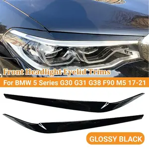 2PCS pour BMW Série 5 G30 G31 G38 F90 M5 525I 530I 540I 2017-2021, garnitures de phares avant, sourcils, autocollants de voiture - Product Image 1