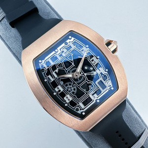 Orologio Meccanico da Uomo Bestseller 6701 in Oro Rosa, Cassa Tonneau Scheletrata, Vetro Zaffiro, Impermeabile 5BAR, Alta Qualità, Cinturino in Gomma, Casual - Product Image 2