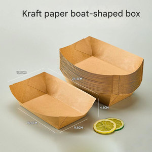 Cajas de Embalaje para Llevar Comida, Desechables, Ecológicas, Hechas con Materiales Reciclados, para Hamburguesas y Papas Fritas, de Papel Kraft, en Forma de Barco, con Tapa Abierta - Product Image 6