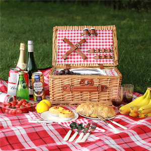 Bamboo Empty for 4 Table Woven <strong>Family</strong> Storage Vietnam With Lid Plates Traditional Square Round Picnic Basket Oval Willow <strong>Hamper</strong> - Product Image 3