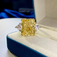 Nouvelles bagues de mariage en argent 925 plaqué rhodium, forme moissanite jaune, coupe glace concassée, grandes bagues, bague en argent pur