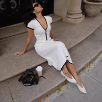 Ensemble de robe 2 pièces à motif solide élégant pour femmes pour le printemps été décontracté mode de banlieue court maigre vente chaude sur AliExpress
