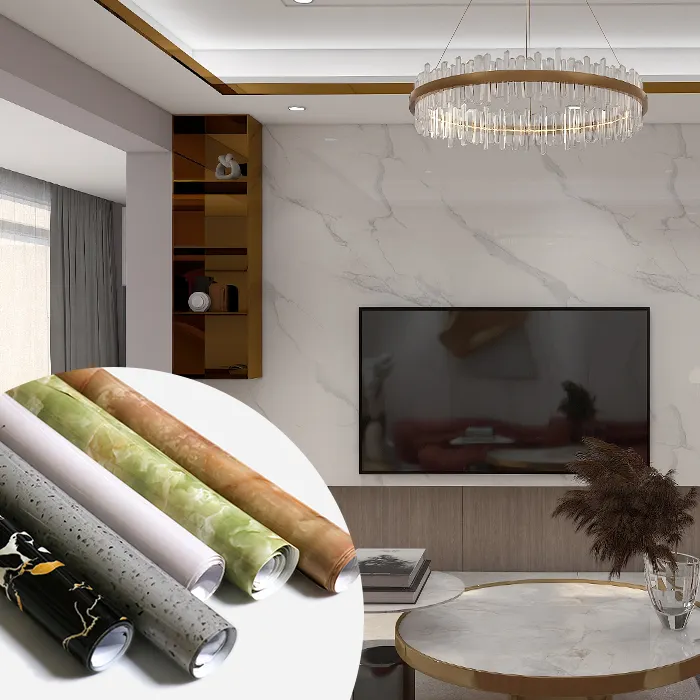 Prensa al vacío de mármol en relieve, película decorativa de PVC, laminación, muebles opacos, envoltura de armario de cocina