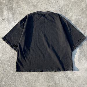 เสื้อยืดสตรีทแวร์ลำลองแบบมีรอยขาด ผ้าฝ้ายฟอกหนา พิมพ์ลายดิจิทัล ทรงหลวมไหล่ตก - Product Image 2