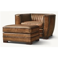 Fauteuil et ottoman en cuir de qualité supérieure pour salon classique personnalisable, confort intérieur unique, meubles de luxe
