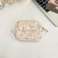 Dompet Jahit Gaya Korea PLAYMAX, Tas Makeup Lipstik Kartun Lembut, Penutup Kancing Bunga Lucu, Poliester, Unisex, Pendek