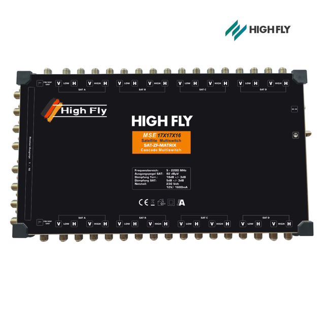 Highfly Satellite 950-2150MHz 17X17X16 Satellite Multiswitch with 16 SAT+1 Terr. Inputs and 16 Receiver Outputs