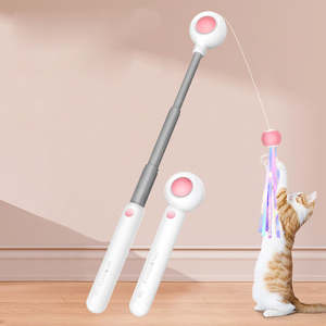 Jouet pour chat moderne, amusant et interactif, écologique, en ABS et PP coloré, extensible, avec pampille et plume - Product Image 5