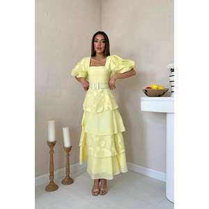 Vestido a Capas con Mangas Abullonadas Amarillo XS al por Mayor, Elegante, Vintage, Estilo Americano Africano, Informal, con Forro, para el Día de la Playa, Estilo Europeo Informal - Product Image 5
