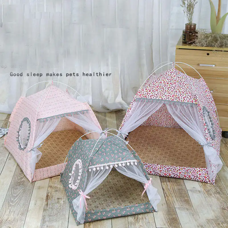 Hot-Selling Malha Divertida Jogar Bola Reclinável Verão Gato Ninho Pet Almofada Portátil Destacável Casa Tenda Hammock Cama