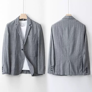 <span class=keywords><strong>Blazer</strong></span> décontracté d'été en <span class=keywords><strong>lin</strong></span> respirant à rayures fines et manches longues, coupe ample, simple boutonnage, pour <span class=keywords><strong>homme</strong></span>, en stock usine 2026 - Product Image 6