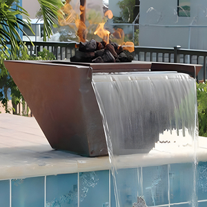 Fontaine de jardin Corten Steel Rusty Color Water Feature avec foyer à gaz - Product Image 2
