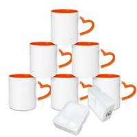 Mug intérieur de couleur par sublimation de 11oz avec poignée en forme de coeur 10 couleurs pour impression par transfert thermique DIY