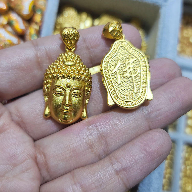 JS1671 Matte Gold Plated Buddha Face Pendant for Necklaces