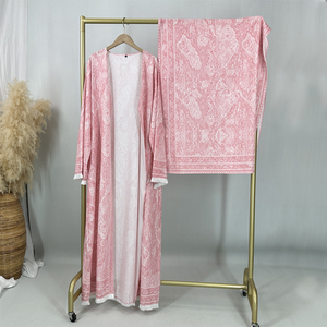 Pink Printed Open Abaya Kimono With Fringe Trim Matching Hijab Set Dubai Modest Muslim Women Robe Ramadan Eid <b>Islamic</b> <b>Clothing</b> - Product Image 5