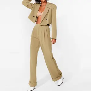 Custom Boxy Cropped Oversized Blazer women set New V-neckline drop sleeves double breasted button closure womens suits and blaze