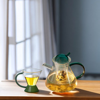 JUELIN 500ML Verre borosilicate haute résistance, couleur ambre vert, infuseur amovible, fait main, compatible lave-vaisselle et micro-ondes, anti-fuite