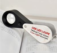 Loupe professionnelle 10X avec LED UV, quatre sources lumineuses, pliable et rechargeable par USB pour outils de bijoutier