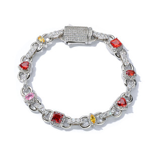 Bespoke ODM Vibrant Spectrum Micro <b>Set</b> Moissanite Bracelets S925 Silver Heavy Gold Bonded Iced Out Hip Hop Fine Jewelry Supplier - Product Image 6