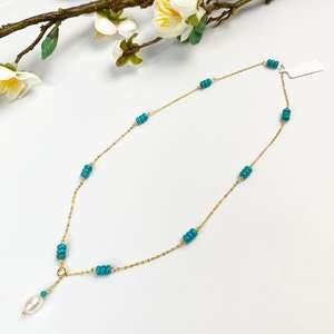 Collar clásico de cuentas y perlas de disco turquesa para mujer, estilo de cadenas para mujer - Product Image 1