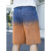 Shorts en jean décontractés pour homme, fabriqués sur mesure, délavés dégradés, finition ombrée bleu à orange, coupe ample décontractée, longueur genou