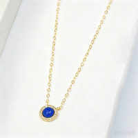 Collar con Colgante de Calcedonia Azul Halo en Oro Sólido de 18K PCX, Cadena Delicada con Eslabones Ovalados, Piedra de Nacimiento de Ágata, Joyería Fina, Regalo para Mujer