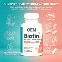 Biotine 10000mcg avec Folate Collagène Marin Cheveux Peau Ongles Femme 120