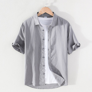 <span class=keywords><strong>Camicie</strong></span> Casual 100% Lino Bianche con Bottoni a Maniche Corte Vestibilità Regolare per Uomo <span class=keywords><strong>Camicie</strong></span> con Etichetta Privata - Product Image 4