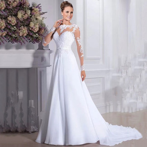 2026 New A-Line Lace Wedding Dress With Long Sleeves Sweetheart Neckline White Elegant Train Vintage Style - Product Image 1