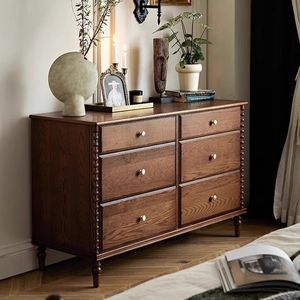 ตู้ลิ้นชักสไตล์วินเทจ 6 ชั้น ทำจากไม้เนื้อแข็ง สำหรับเก็บของในห้องนอน พร้อมฟังก์ชั่นจัดเก็บ - Product Image 2