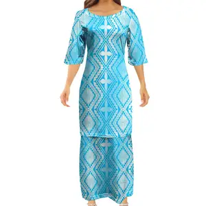 Factory Price Micronesia Style Personality Half Sleeve Dress Polynesian Tonga Elegant Puletasi Two Piece Drop Shipping