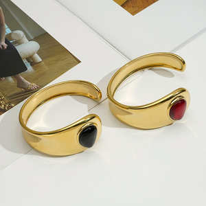 Thời trang PVD 18K vàng mạ thép không gỉ trang sức không thấm nước màu đỏ đen đá mịn mở <span class=keywords><strong>Bangle</strong></span> cho phụ nữ Vòng đeo tay b252626 - Product Image 4