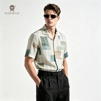 Chemise Homme Respirante Imprimée au Crochet, Coton Mélangé 185 g/m², Motif Géométrique Abstrait, Col Cubain, Écologique, Fabrication Directe Usine, ODM