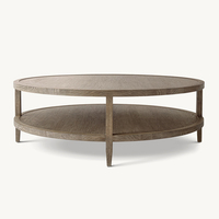 Table basse ronde RH FRENCH CONTEMPORARY, design scandinave à deux niveaux, finition bois clair, panneau en MDF pour salon, pause thé