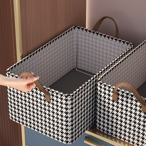 Houndstooth Fabric Storage <b>Box</b> Rectangle <b>Foldable</b> Stackable Clothing Organizer For Wardrobe Home Use - Product Image 1