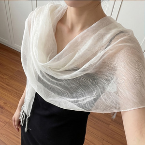 Iridescent Sheer Organza 100% Mulberry Silk Shawl Long Tassel Fringe <b>Wrap</b> Scarf Bridal Shoulder Cover Up for Wedding Party Dress - Product Image 3