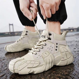 Chaussures de sport montantes pour hommes, en cuir uni, nouvelle collection automne-hiver, décontractées, tendance, pour adolescents, course à pied, extérieur, semelle épaisse, maille respirante - Product Image 2