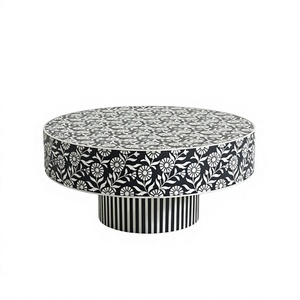 Table basse sur piétement en os noir incrusté, motif floral artisanal moderne, mobilier de salon de luxe de créateur - Product Image 1