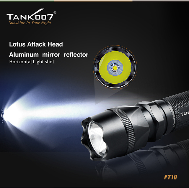 TANK007 PT10 High Power Torch Light 1000 Lumens Tactical Flashlight Rechargeable Aluminum LED Camping Worklight EDC Flashlight