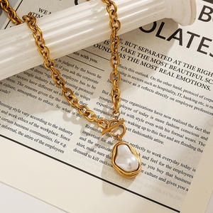 Stainless Steel <b>Titanium</b> Necklace Baroque Imitation Pearl Clavicle <b>Chain</b> Ot Clasp 18k Gold Plated For Women - Product Image 1