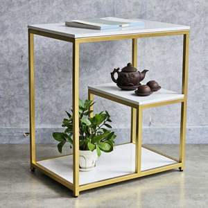 Mesa Auxiliar Metálica Minimalista Moderna de Dos Niveles con Tapa de Mármol, Chapa de Mármol MDF, Diseño Personalizable de 2 Niveles - Product Image 4