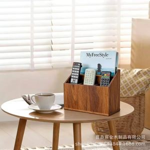Wooden Remote <b>Control</b> Organizer Desktop Storage Box For Living Room Magazine <b>Holder</b> With One Layer Shelf Design - Product Image 2