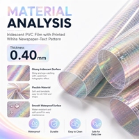 Film PVC à motif cœur irisé de 0,4 mm, feuille plastique flexible holographique brillante, nappe imperméable et durable
